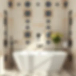 Stylish tiles arranged on a bathroom wall