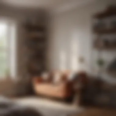Cozy Reading Nook with Wall Bookshelf A cozy reading nook featuring a wall bookshelf with decorative items