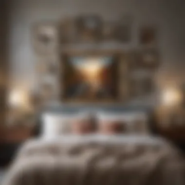 Artistic Arrangement of Framed Photos An artistic arrangement of framed photographs and artwork on a bedroom wall
