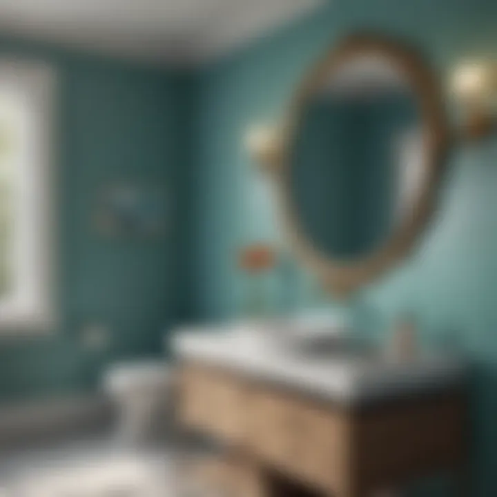 Soothing turquoise color scheme with natural light in bathroom