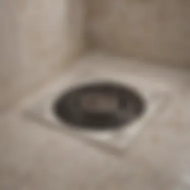 Installation overview of a shower floor drain in a bathroom