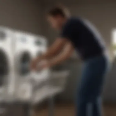 A person installing a new liner in a laundry cart with attention to detail